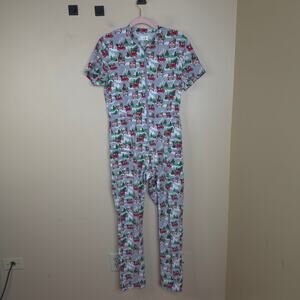 4FLEX Short Sleeve Partial Zip Christmas Jumpsuit in Grey Size M